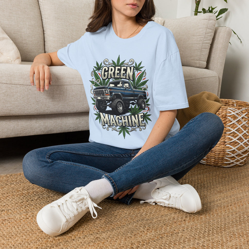 Green Machine Truck T‑Shirt — Vintage Pickup with Cannabis Leaf Graphic