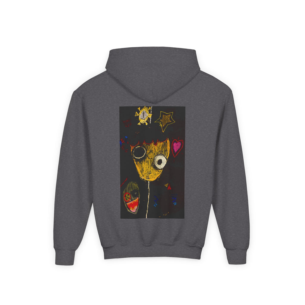 Youth Hoodie — Playful Smiley Monster Art Sweatshirt