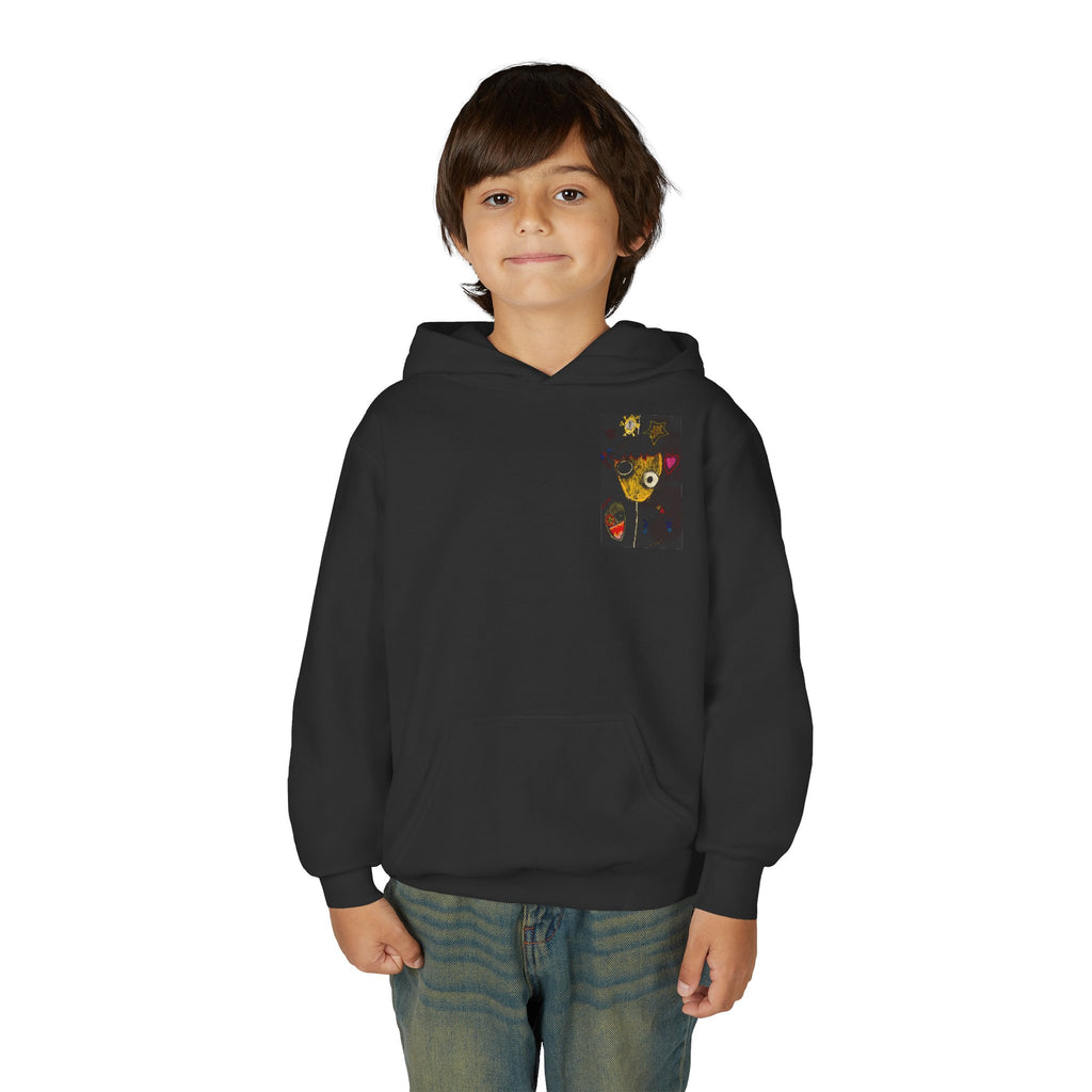 Youth Hoodie — Playful Smiley Monster Art Sweatshirt