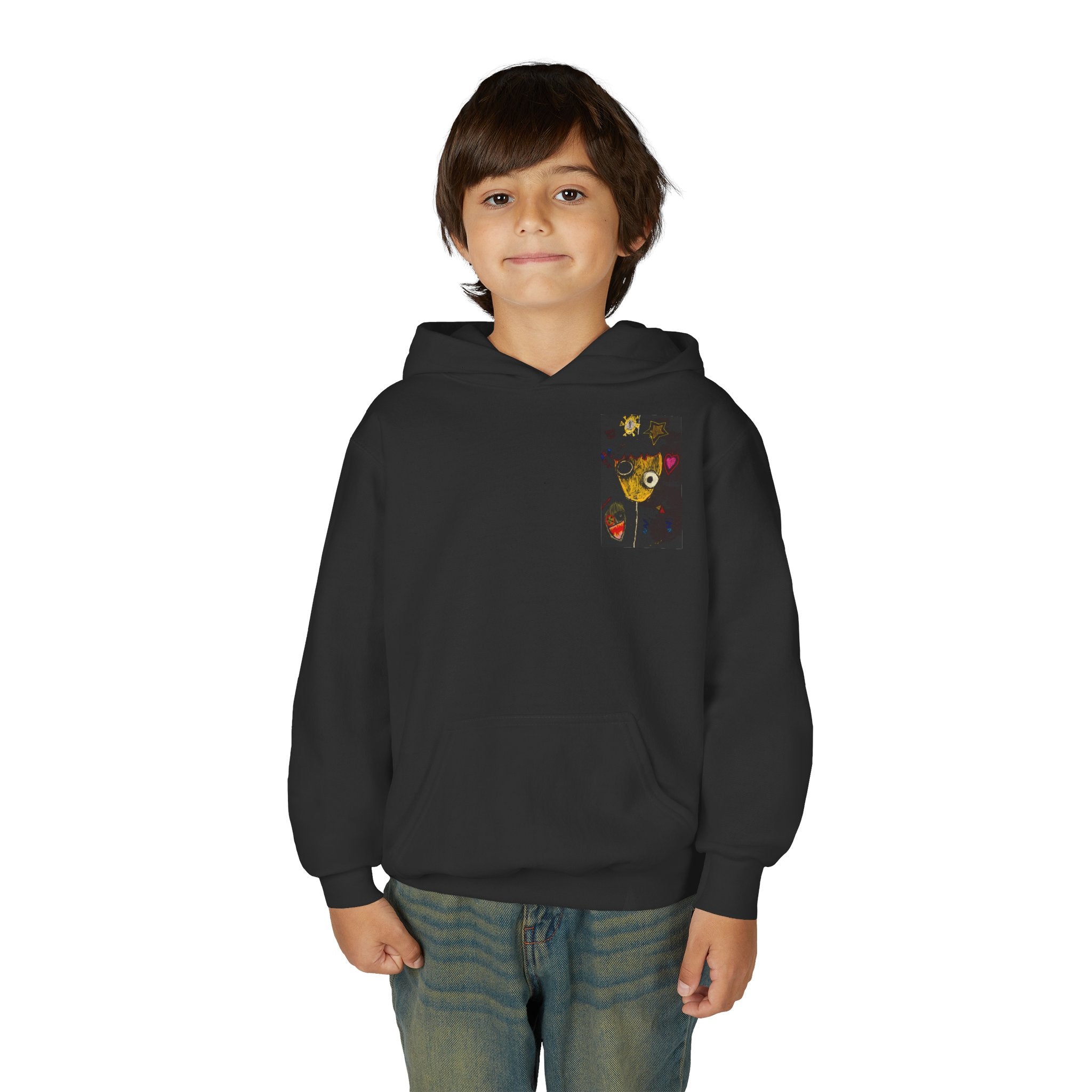 Youth Hoodie — Playful Smiley Monster Art Sweatshirt