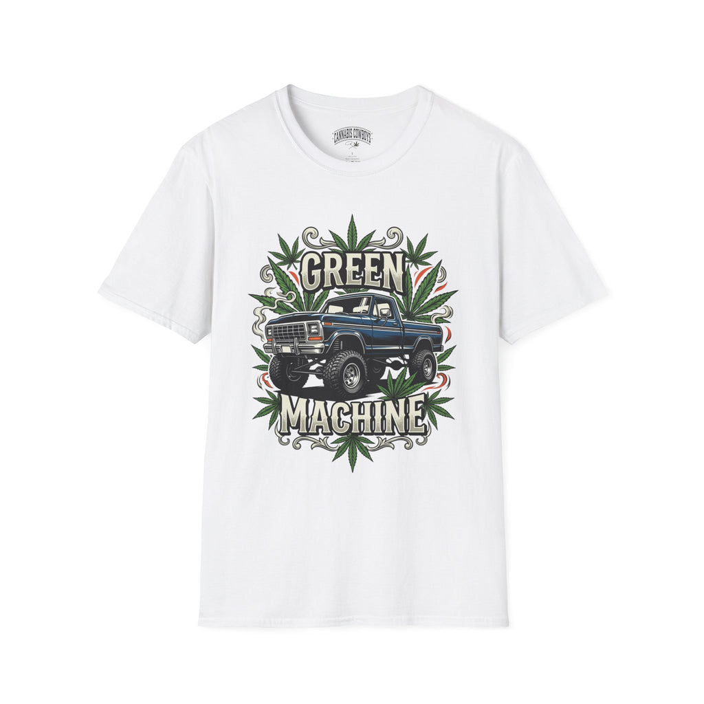 Green Machine Truck T‑Shirt — Vintage Pickup with Cannabis Leaf Graphic