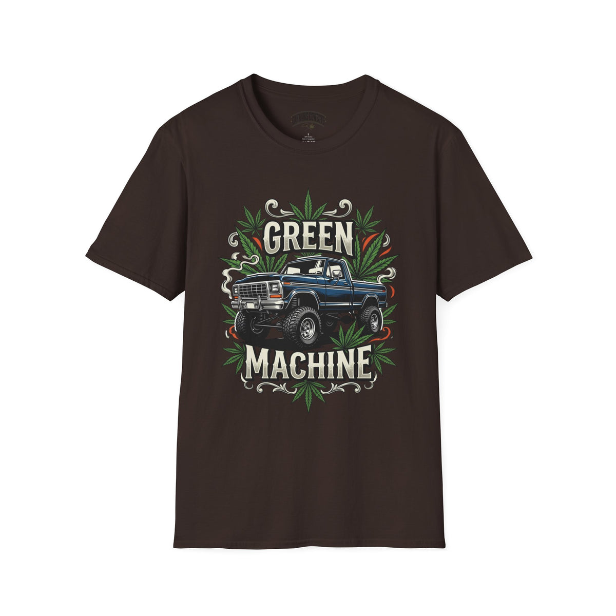 Green Machine Truck T‑Shirt — Vintage Pickup with Cannabis Leaf Graphic