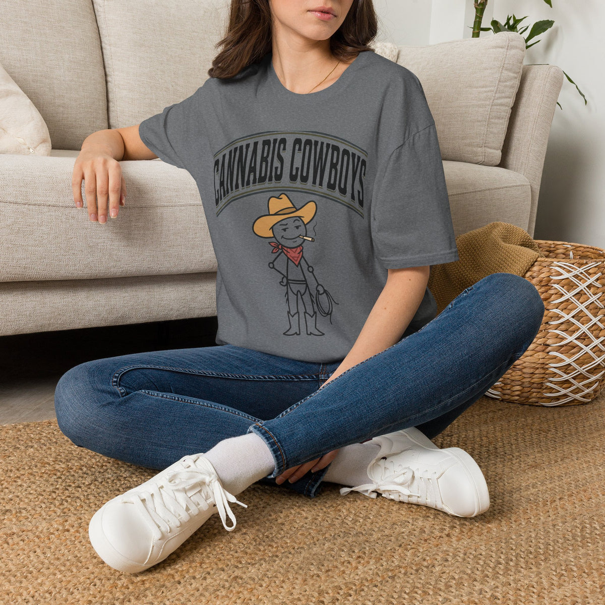 Cowboy Character T-Shirt — Cute Western Smoking Stick Figure Tee