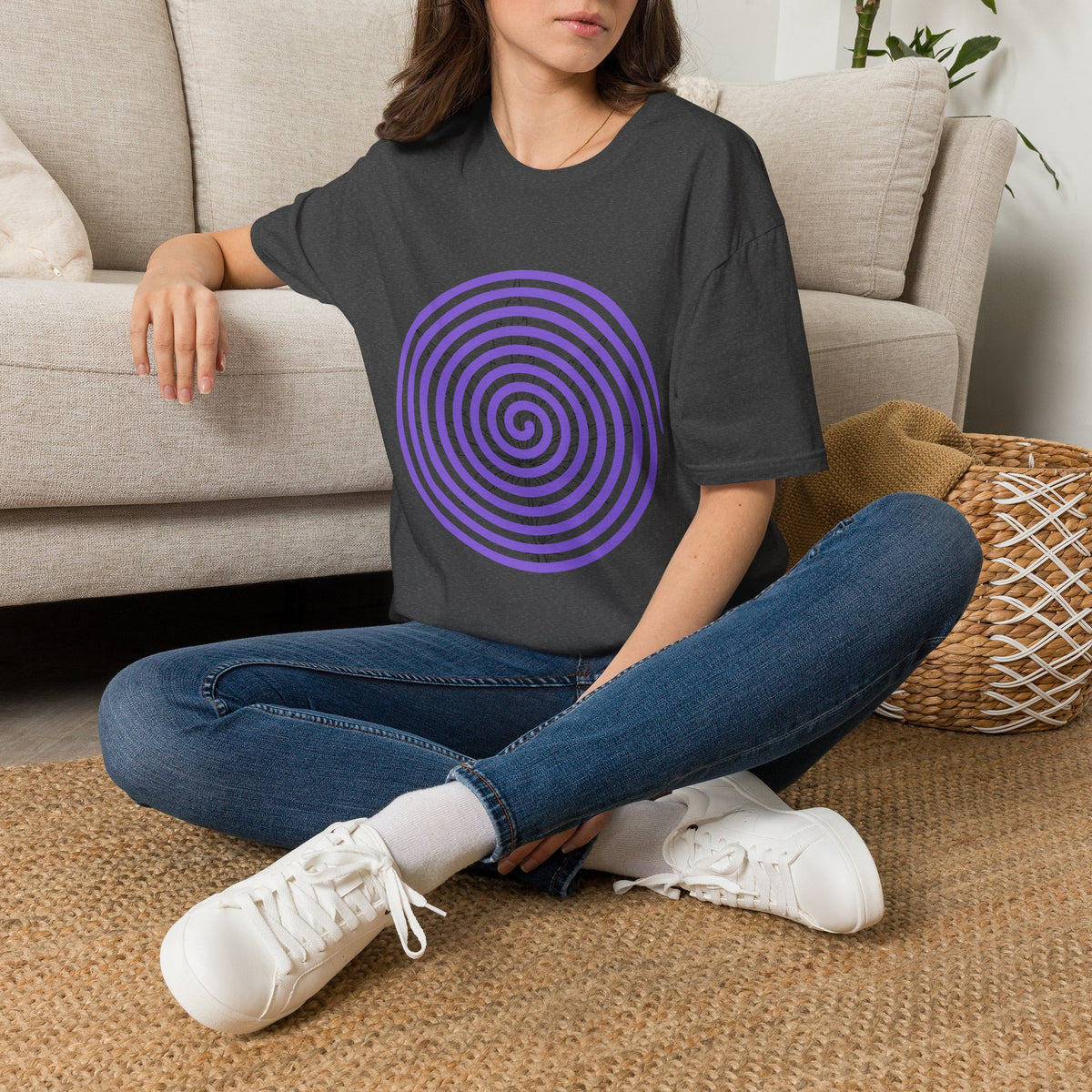 Spiral Target Graphic T-Shirt — Purple Concentric Circles Trendy Tee