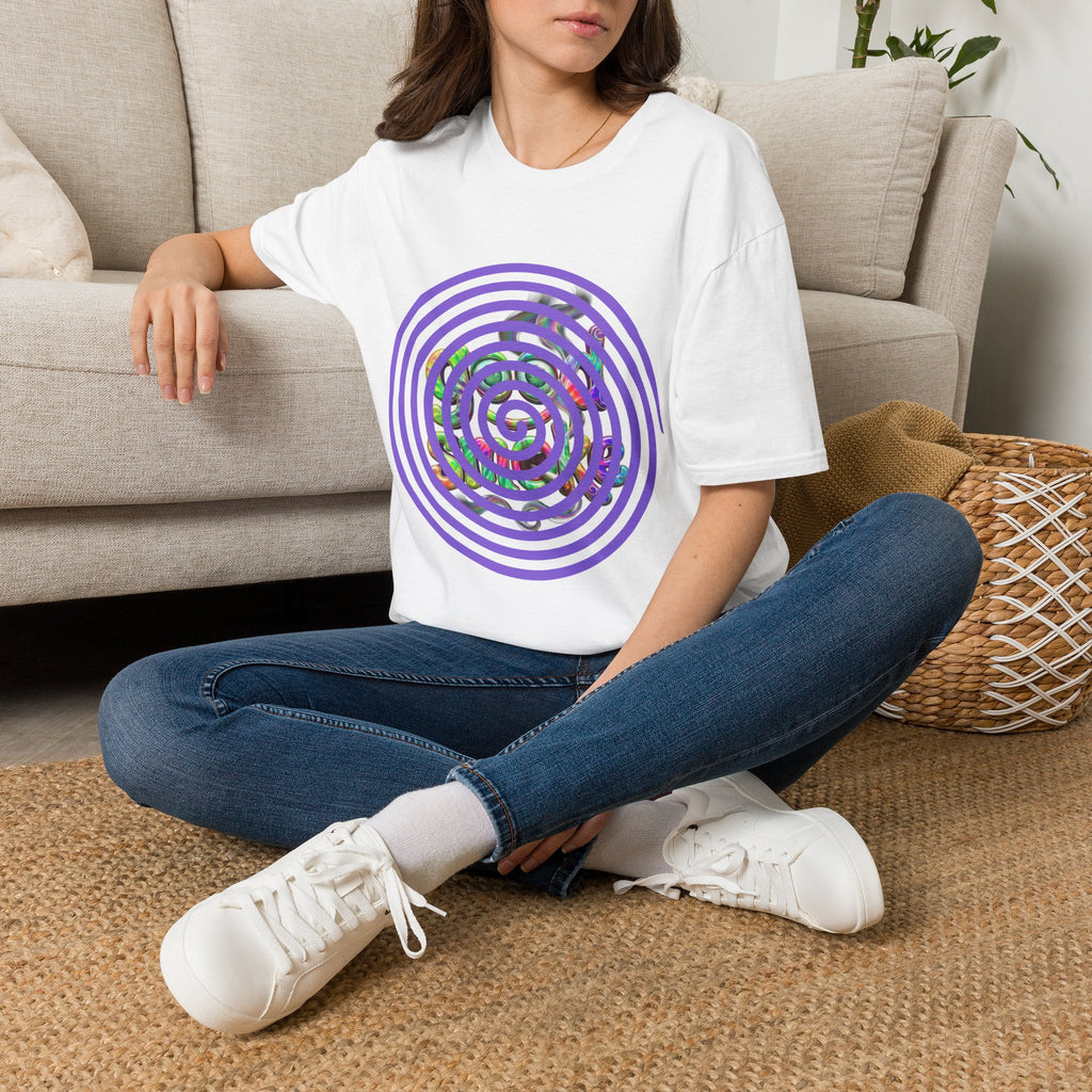 Spiral Vortex Floral T-Shirt — Purple Concentric Circle Graphic Tee