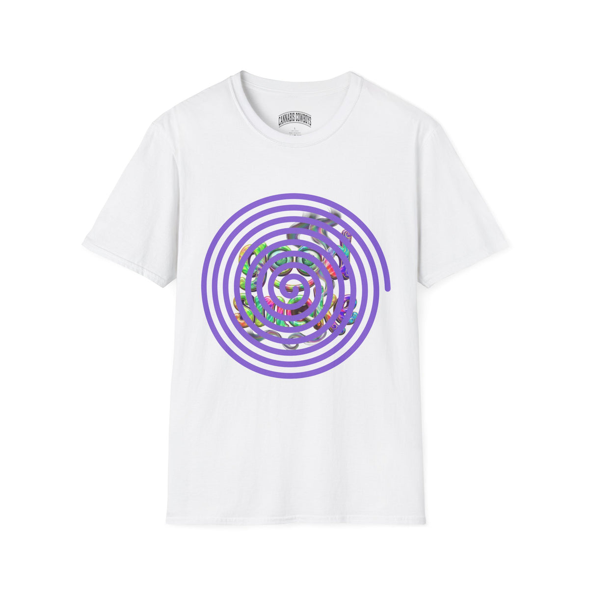 Spiral Vortex Floral T-Shirt — Purple Concentric Circle Graphic Tee