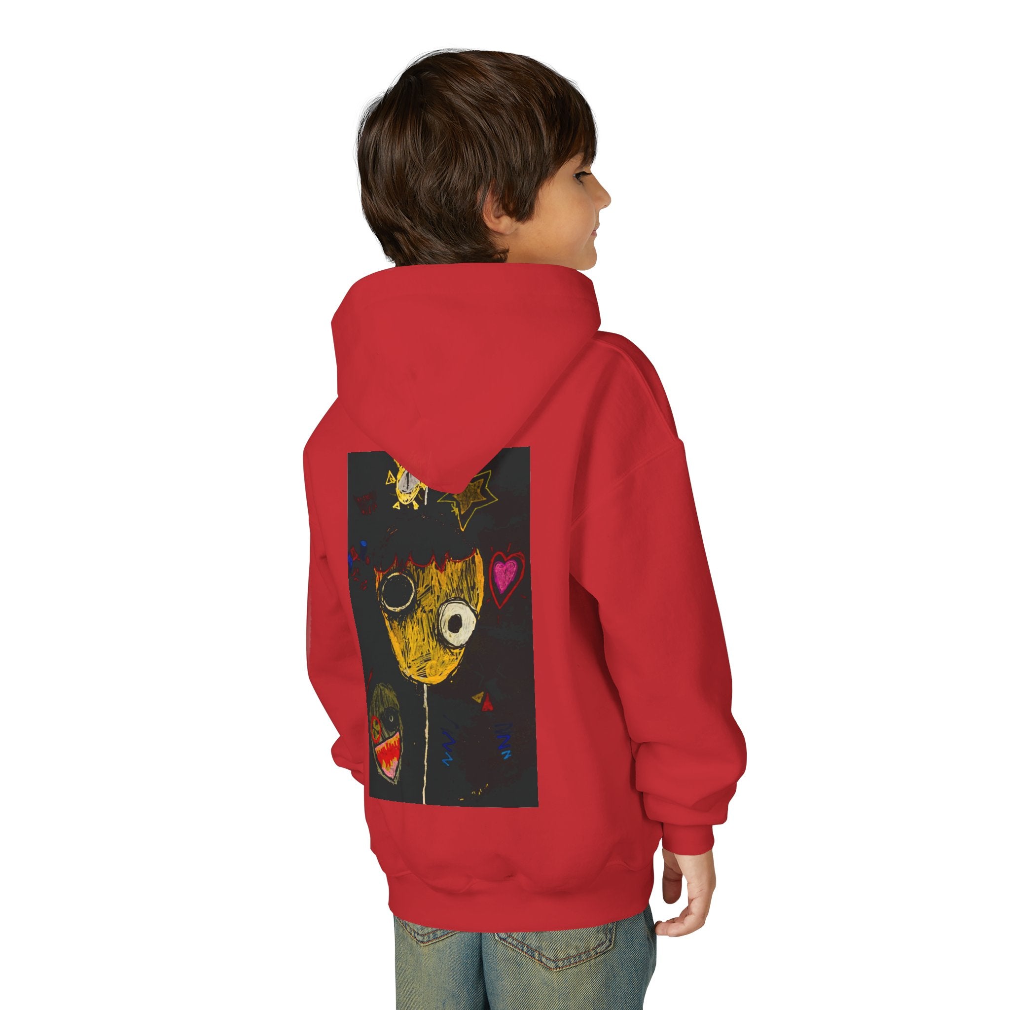 Youth Hoodie — Playful Smiley Monster Art Sweatshirt