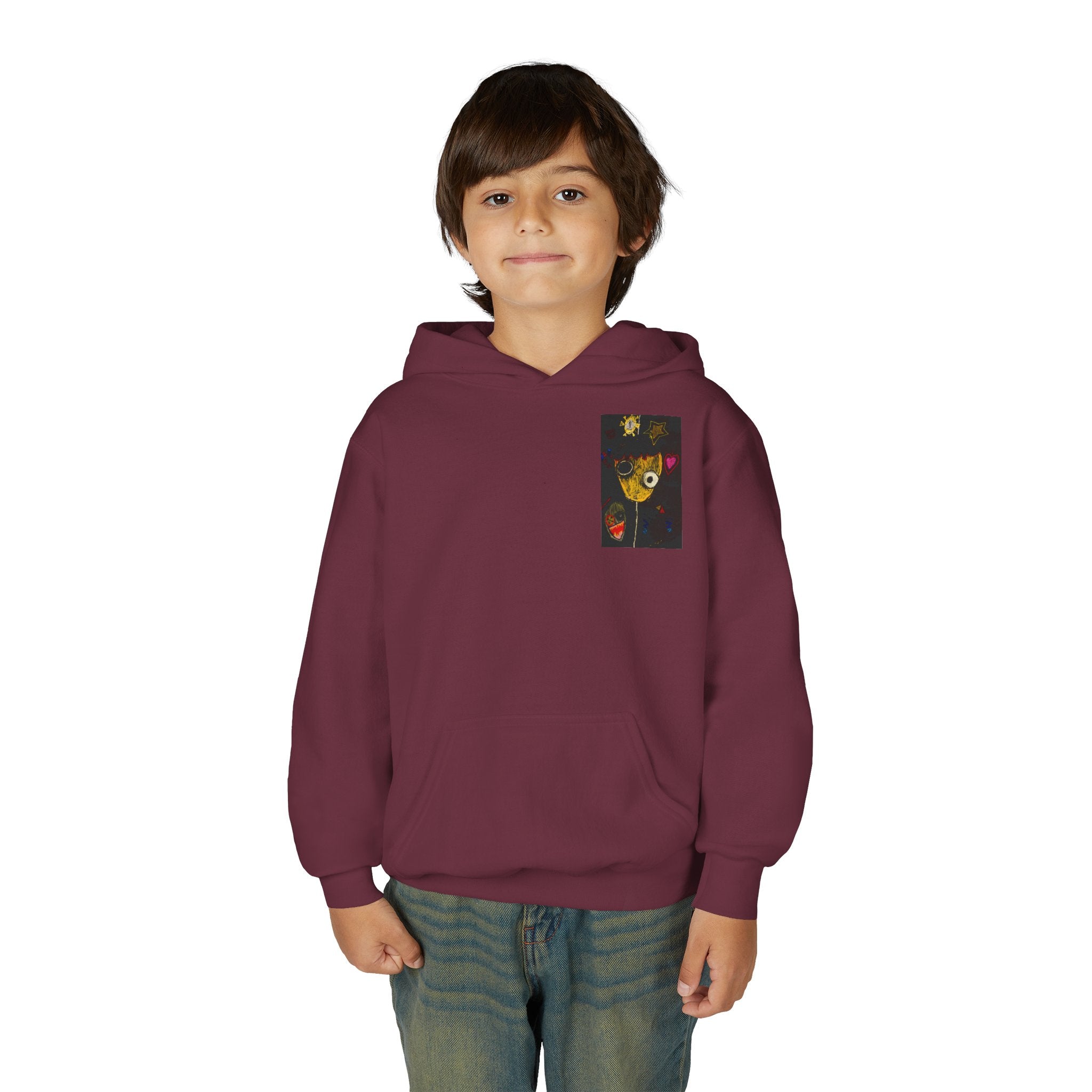 Youth Hoodie — Playful Smiley Monster Art Sweatshirt