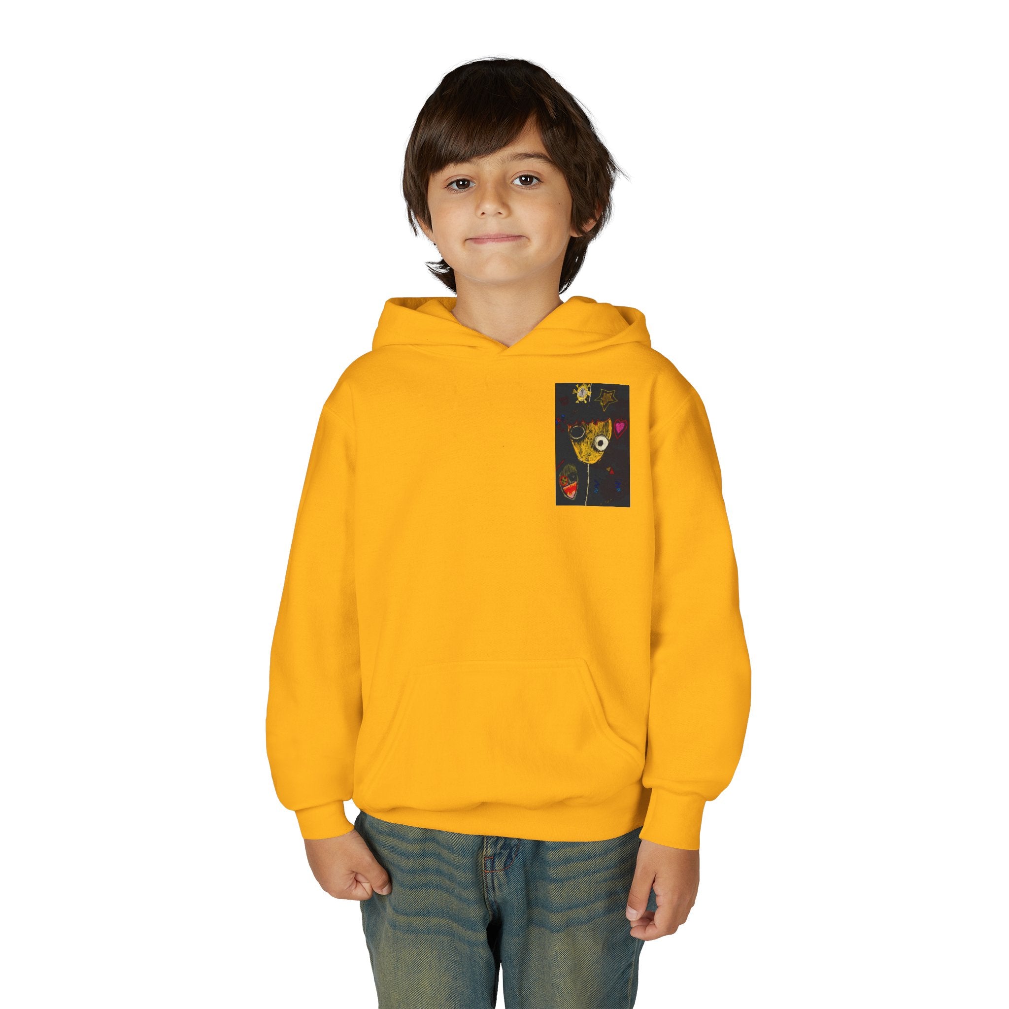 Youth Hoodie — Playful Smiley Monster Art Sweatshirt