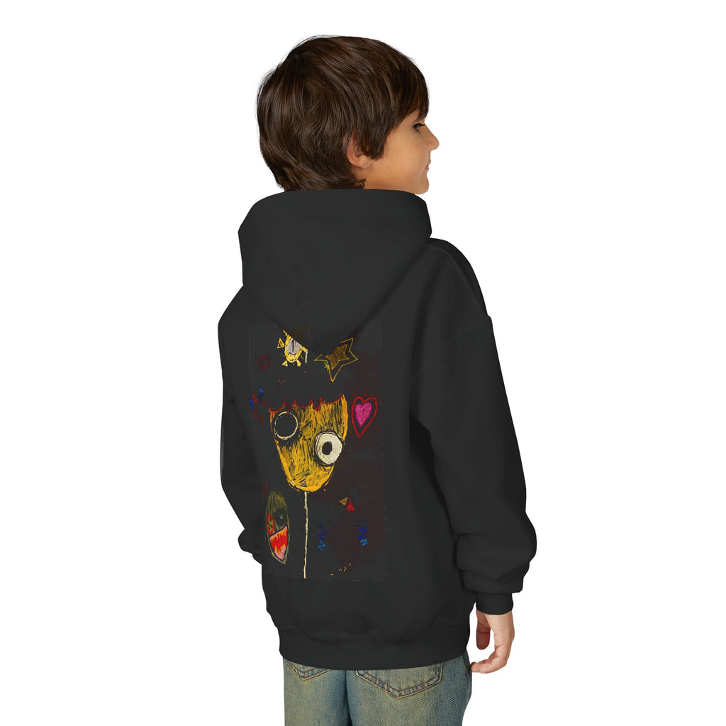 Youth Hoodie — Playful Smiley Monster Art Sweatshirt