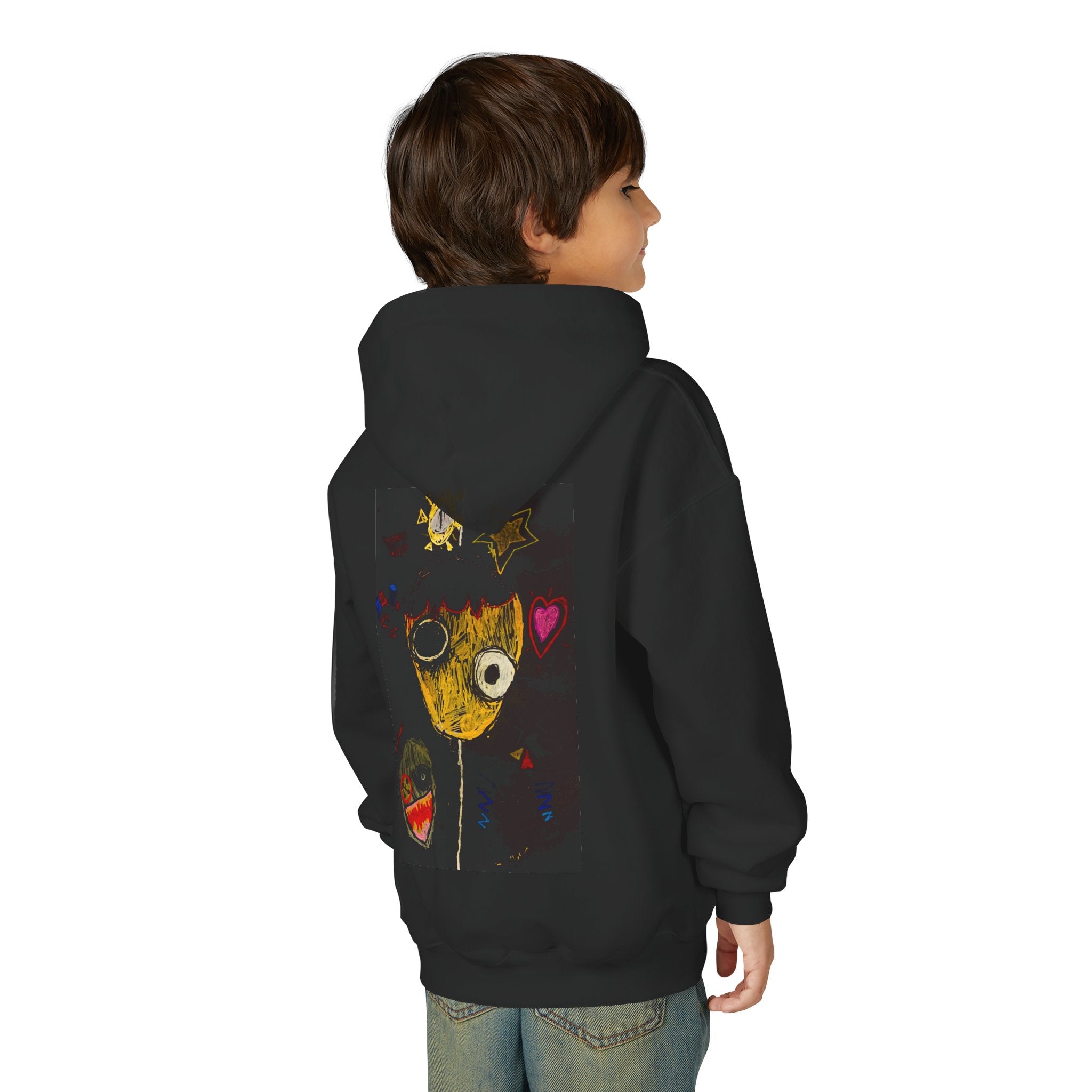 Youth Hoodie — Playful Smiley Monster Art Sweatshirt