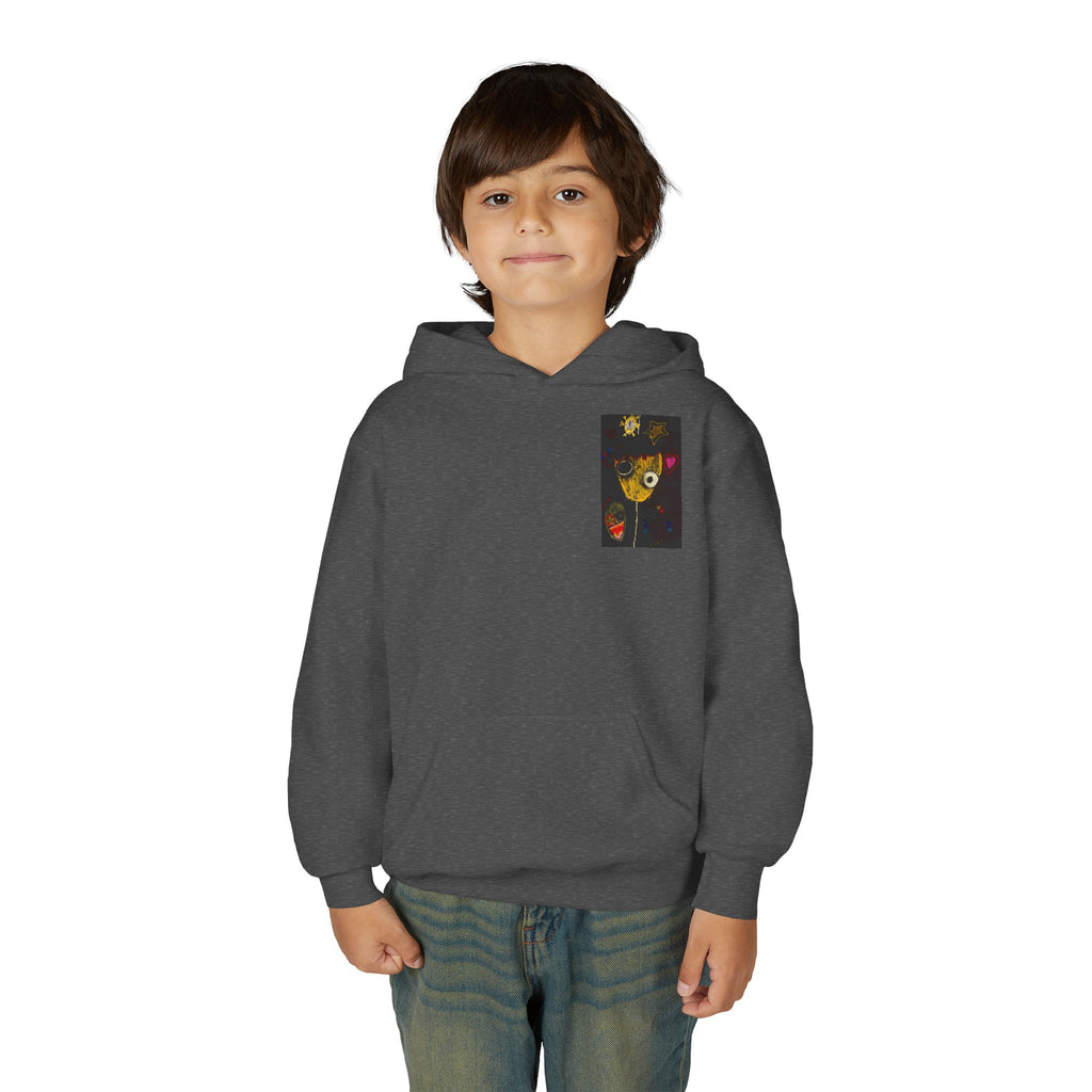 Youth Hoodie — Playful Smiley Monster Art Sweatshirt