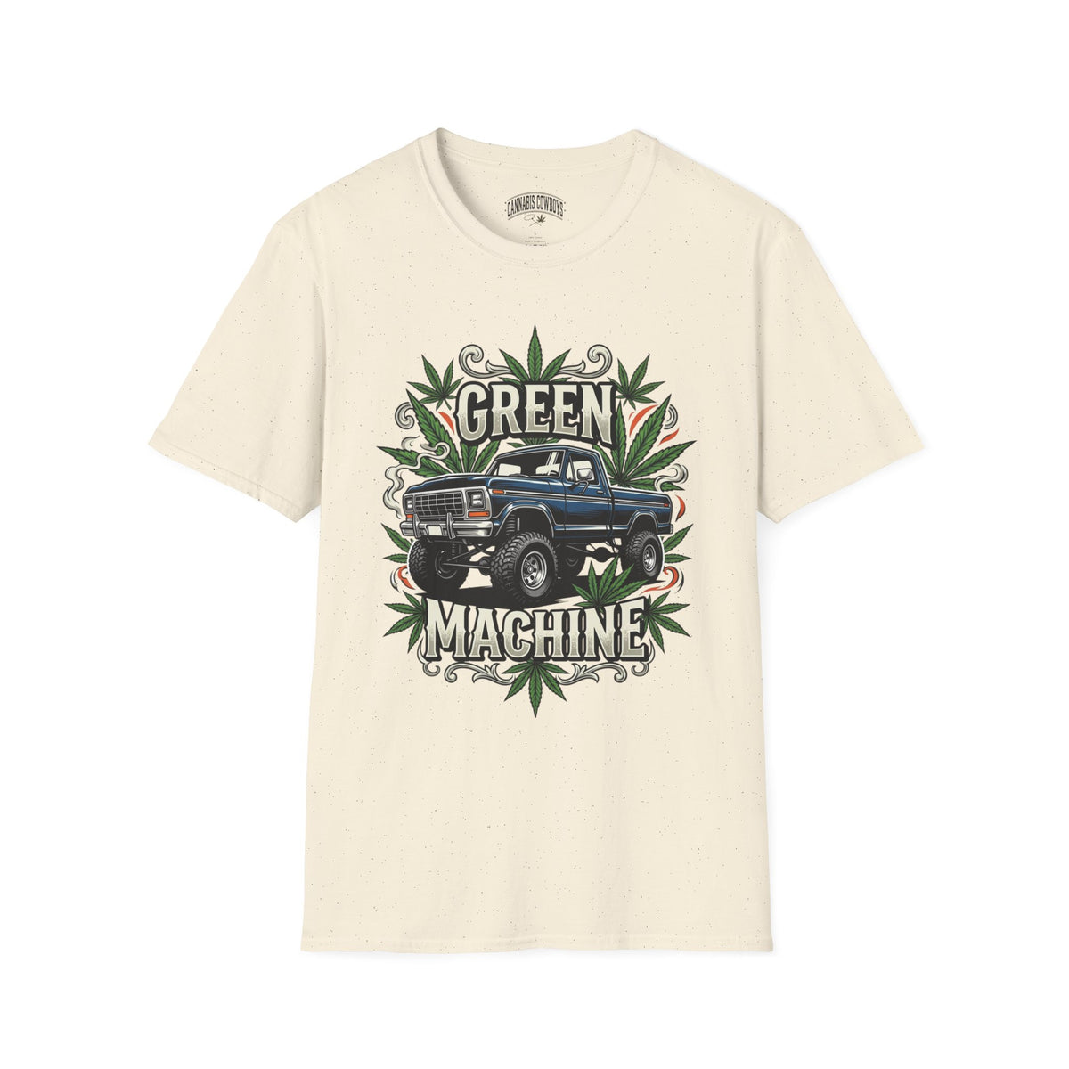Green Machine Truck T‑Shirt — Vintage Pickup with Cannabis Leaf Graphic