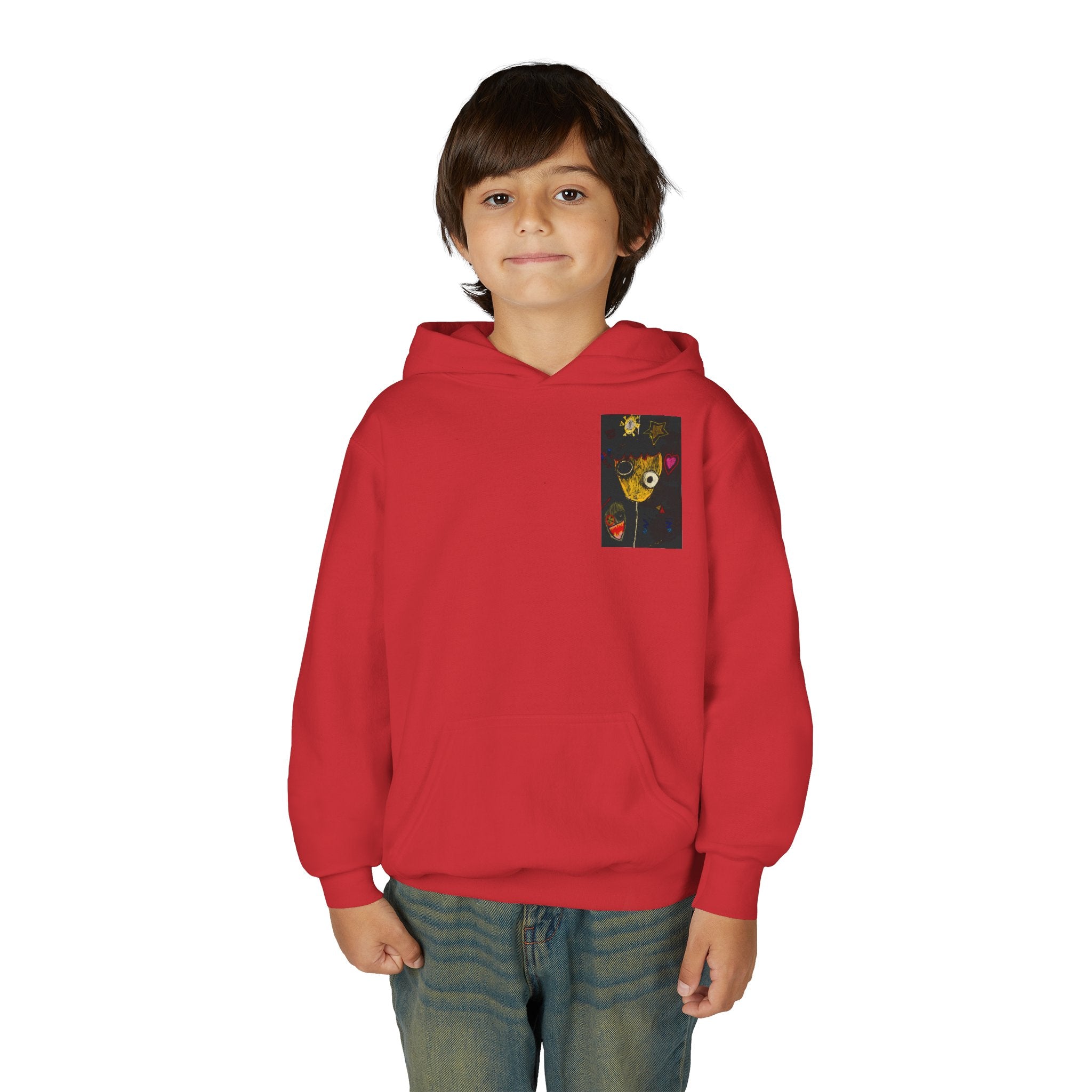 Youth Hoodie — Playful Smiley Monster Art Sweatshirt