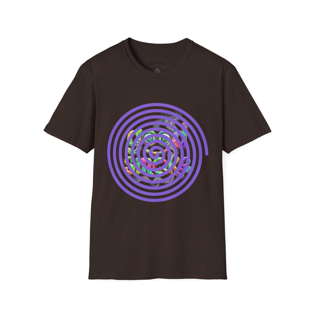 Spiral Vortex Floral T-Shirt — Purple Concentric Circle Graphic Tee