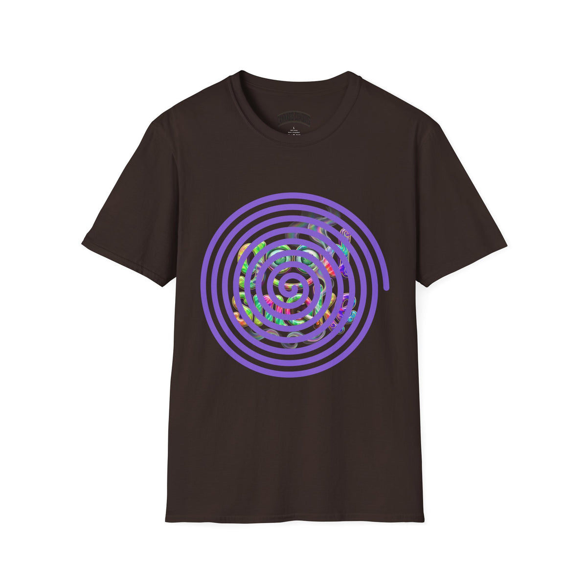 Spiral Vortex Floral T-Shirt — Purple Concentric Circle Graphic Tee