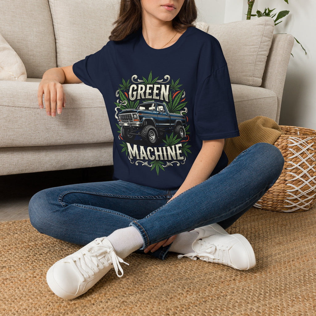 Green Machine Truck T‑Shirt — Vintage Pickup with Cannabis Leaf Graphic