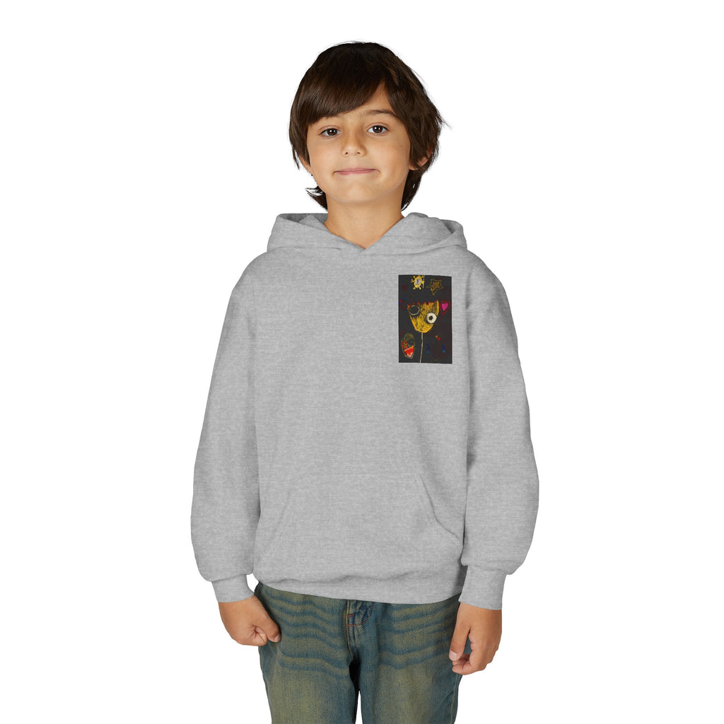 Youth Hoodie — Playful Smiley Monster Art Sweatshirt