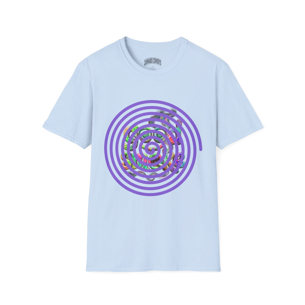 Spiral Vortex Floral T-Shirt — Purple Concentric Circle Graphic Tee