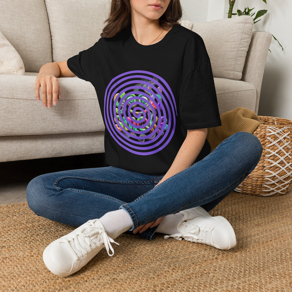 Spiral Vortex Floral T-Shirt — Purple Concentric Circle Graphic Tee