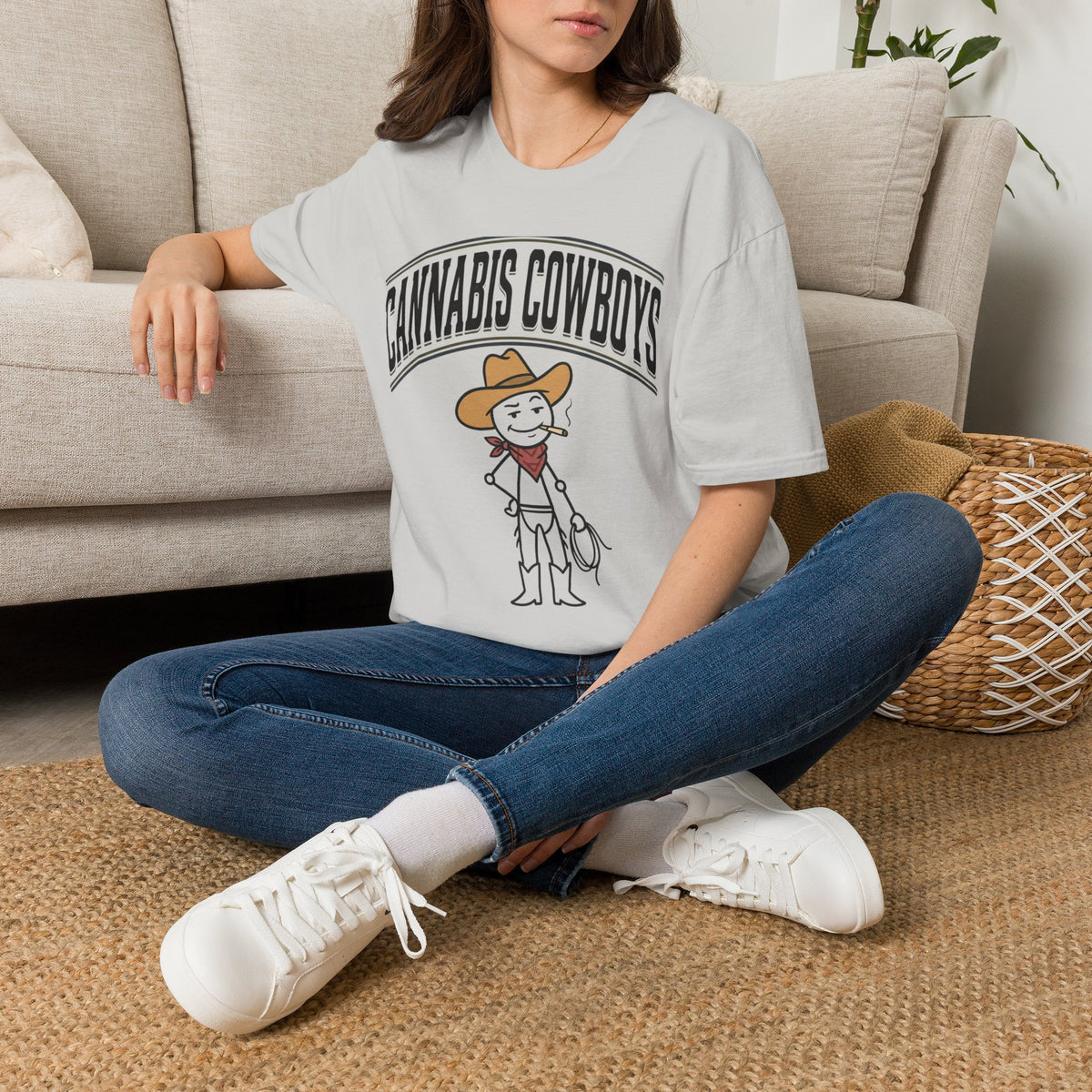 Cowboy Character T-Shirt — Cute Western Smoking Stick Figure Tee